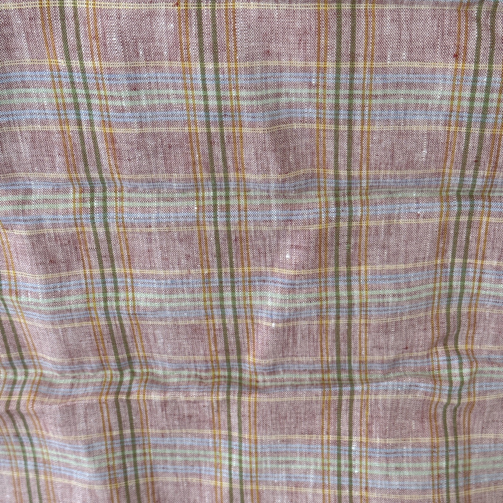 Linen Blend Pink Multicolor Windowpane Plaid Suiting Fabric 2.77 X 1.66 yds
