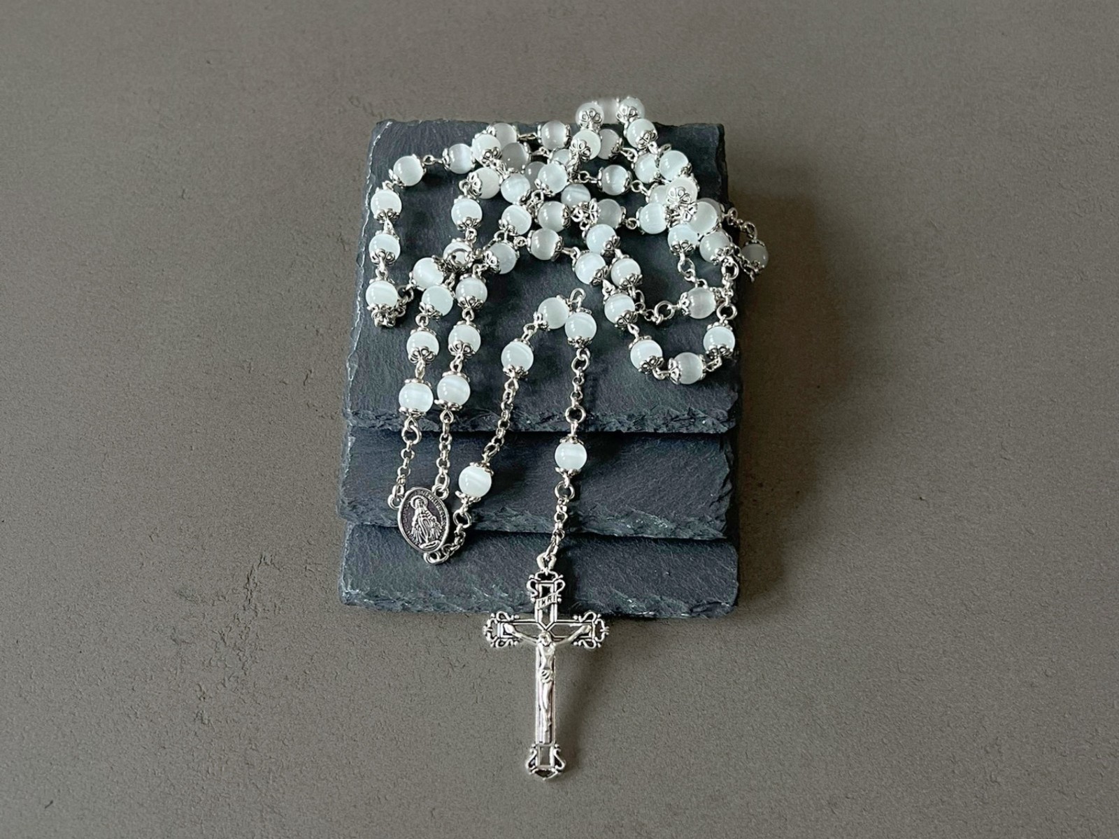 Moonstone Rosary White Gemstone Beads Rosary Moonstone Beaded Necklace Handmade