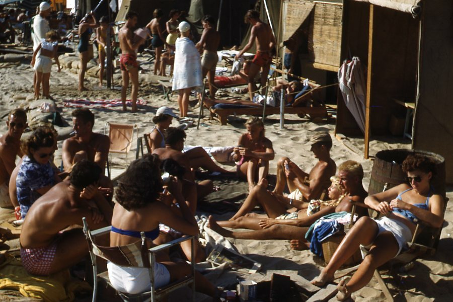 Kodak Slide 1950s Red Border Kodachrome Cool Young Adults Beach Party Swimsuits
