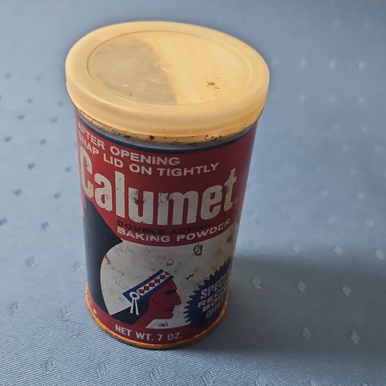 Calumet Double Acting Baking Powder Advertising Can 7 oz Red Blue White