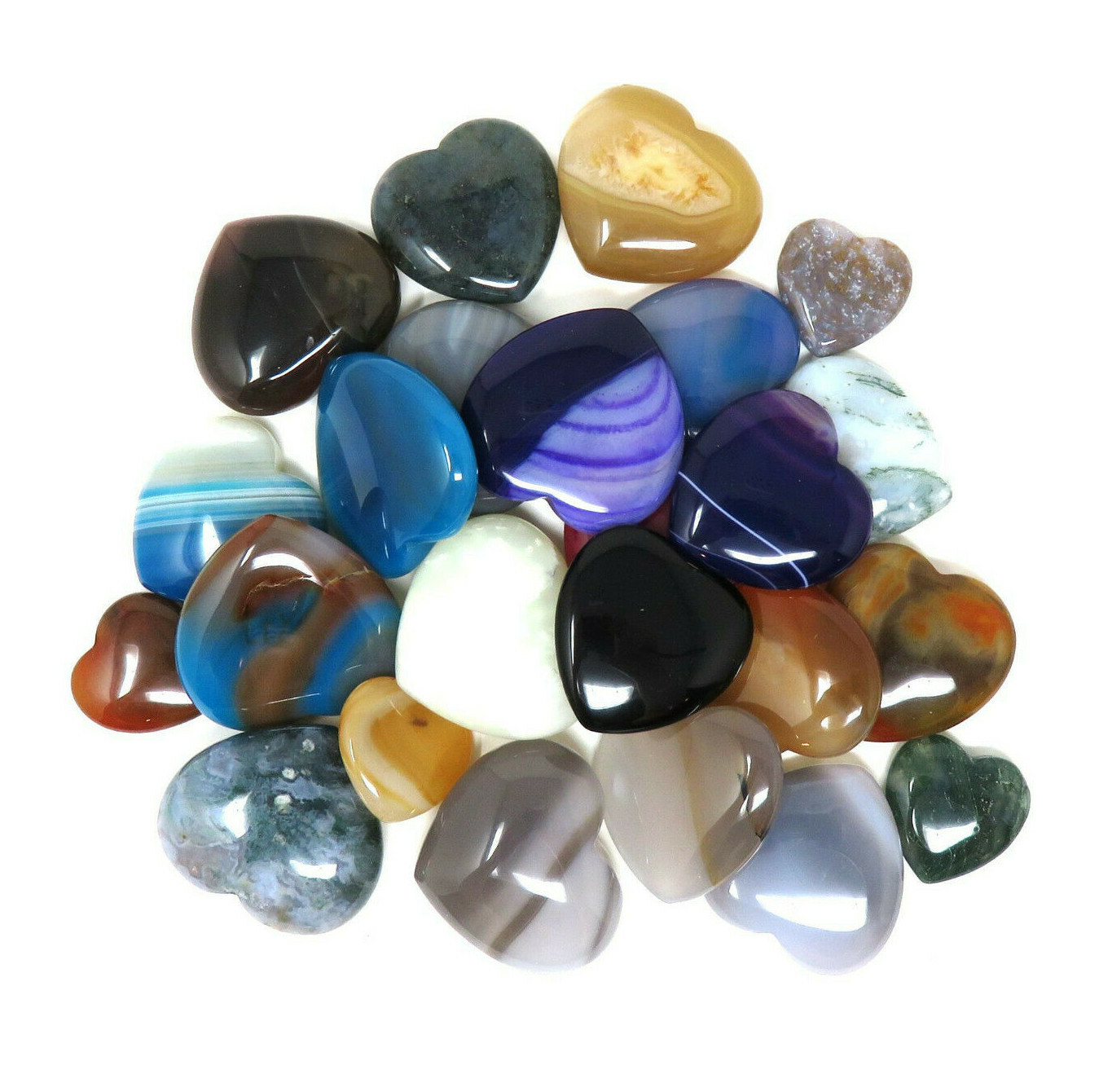 Set of 20 Mixed Agate Stone Hearts – Various Sizes – Random