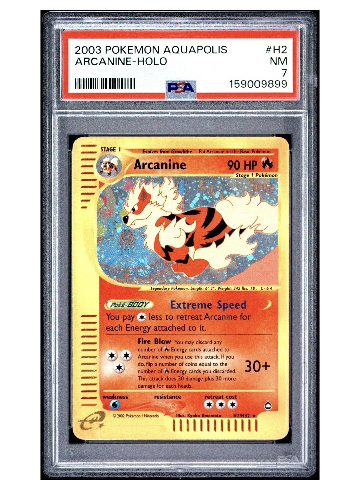 2003 Arcainine Holo Aquapolis #H2 Psa 7 New Cert Plus Swirl