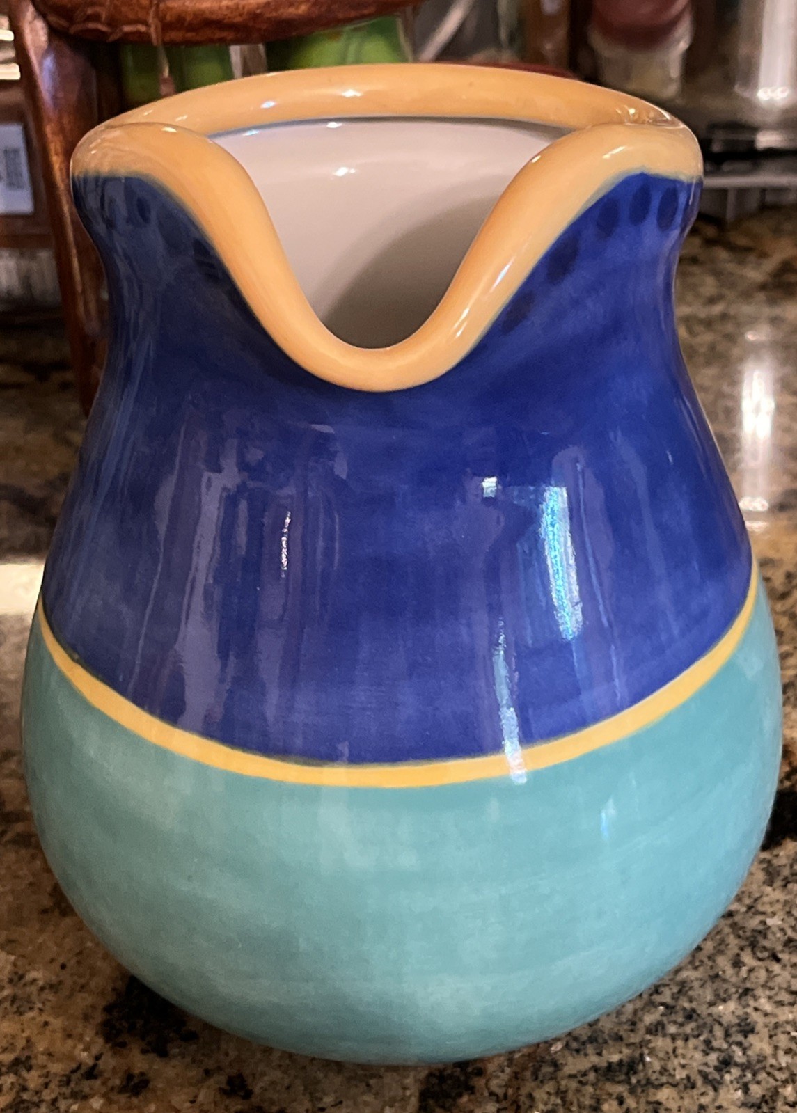 Epoch Ceramic Pitcher, 8”, 72 Ounce Capacity, Blue/Teal/Yellow, Indonesia