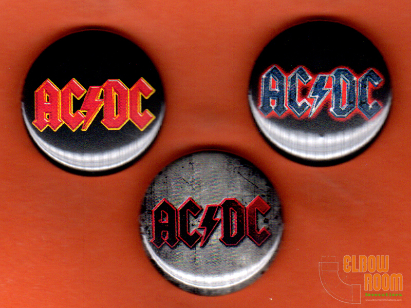 Set of three 1″ AC/DC pins buttons band metal rock