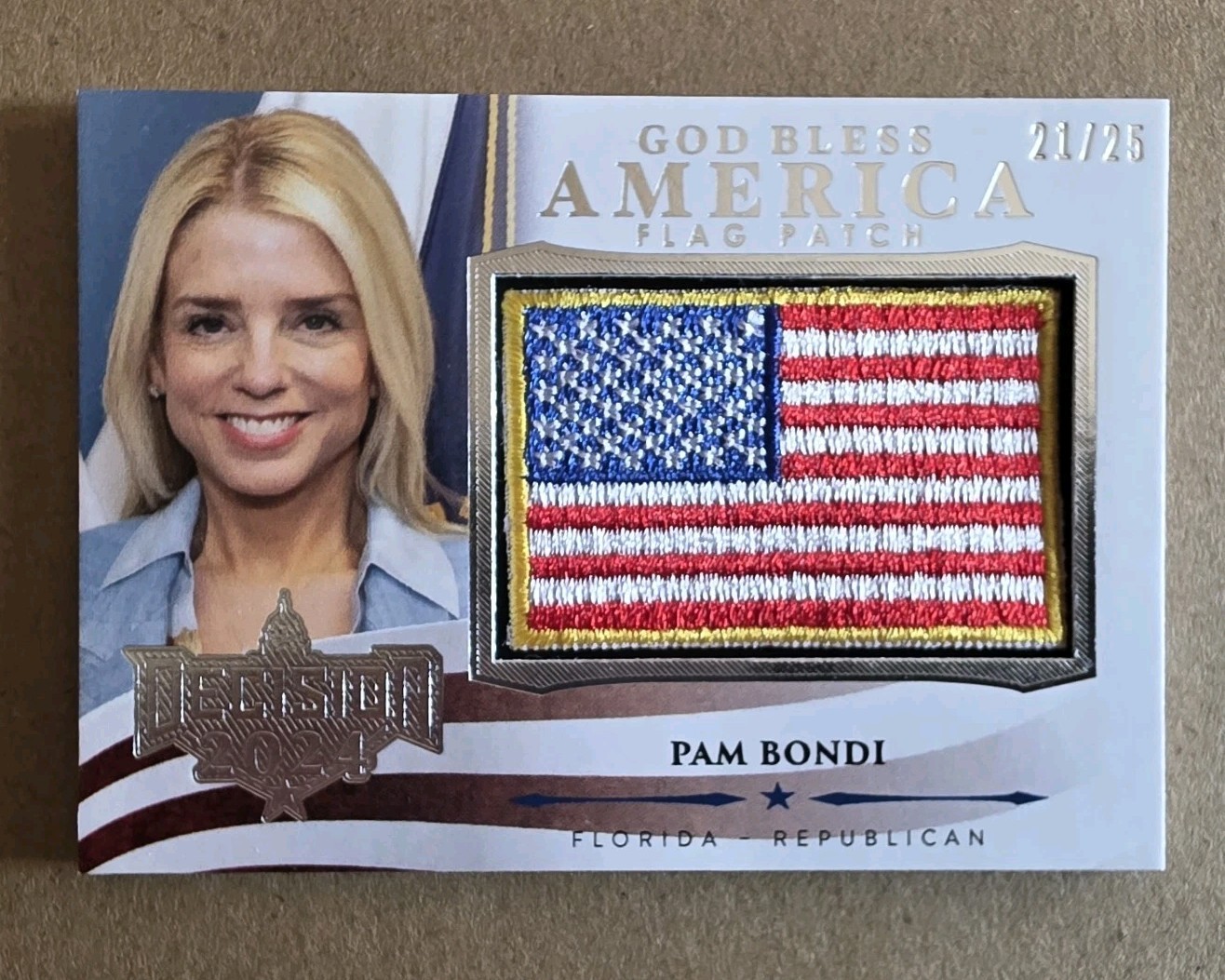Decision 2024 Update Pam Bondi #U9 Silver Foil GOD BLESS AMERICA FLAG # 21/25