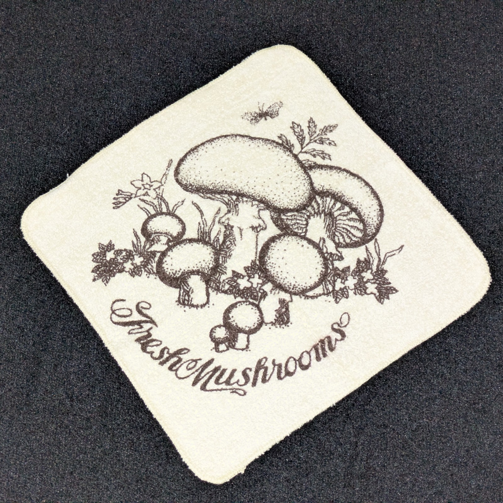 Vintage Fresh Mushrooms Stevens Dishcloth Washcloth Beige Brown 1970s Retro
