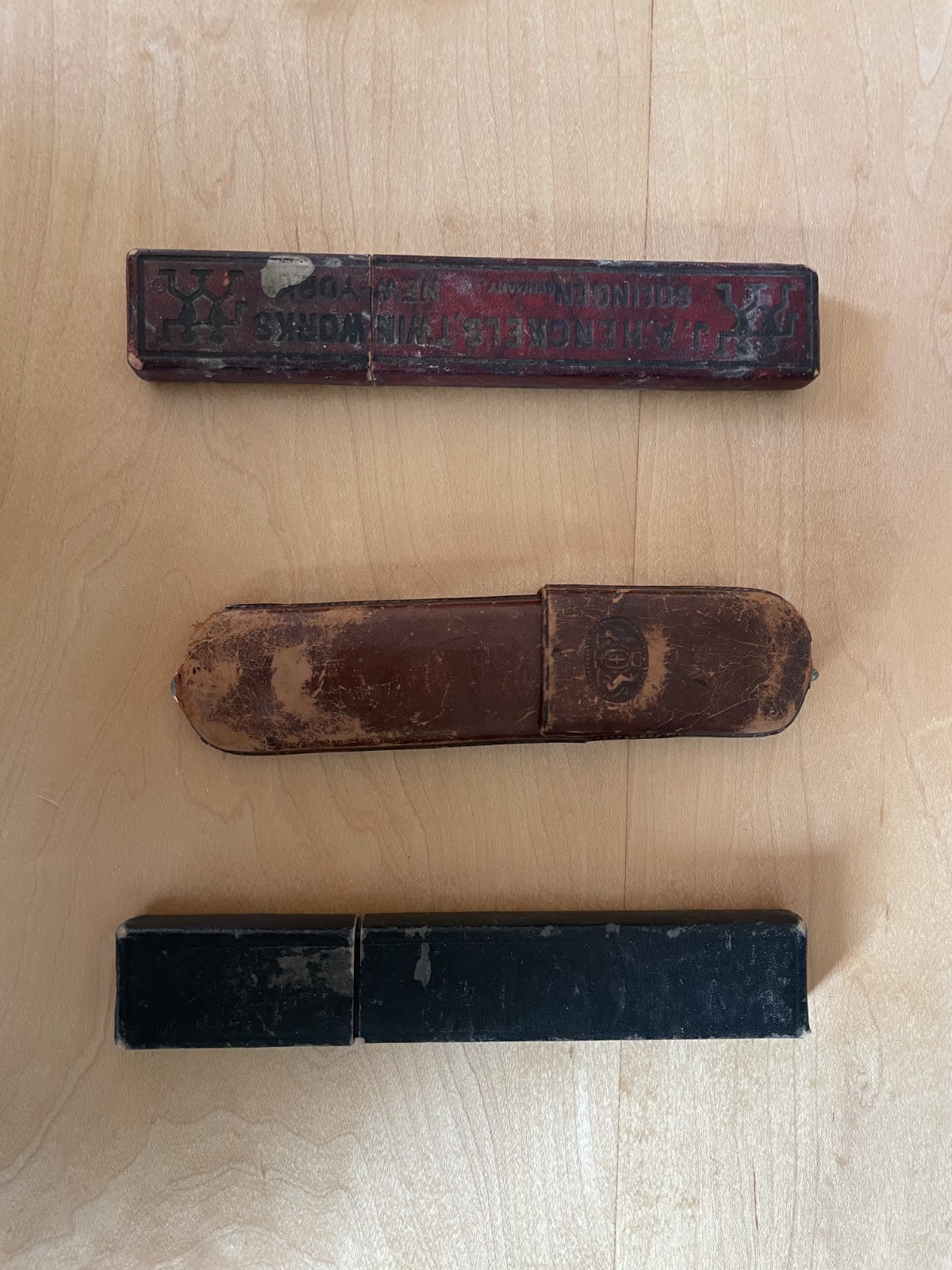 Lot of 3 Antique Straight Razors JA Henckels Germany GR Springer Kansas City MO