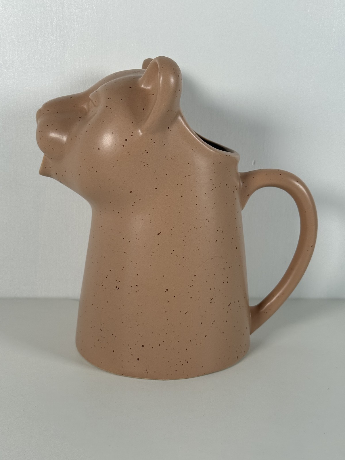 Distant Lands Lioness Head Ceramic Pitcher Jug Tan Speckled Hand Wash Only