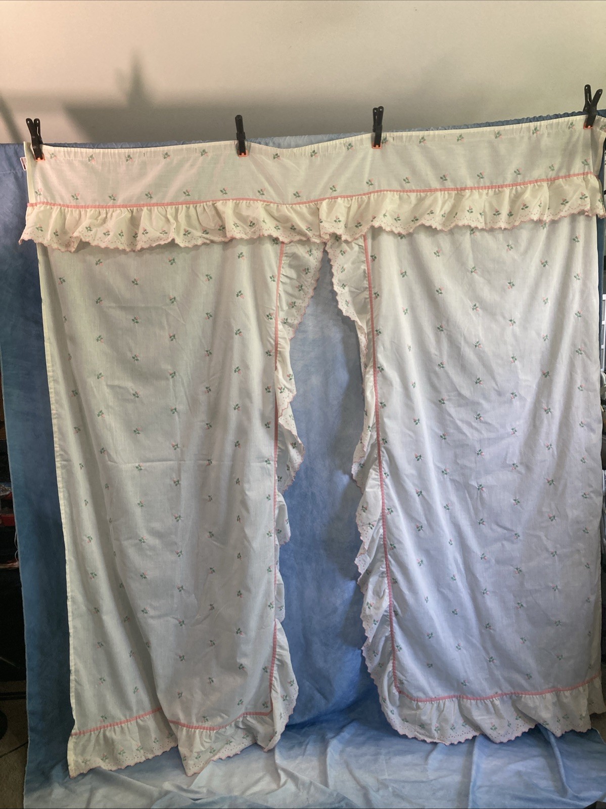 Vtg 1980s JCPenney Priscilla Shower Curtain Ruffle Pink Floral White Cottagecore