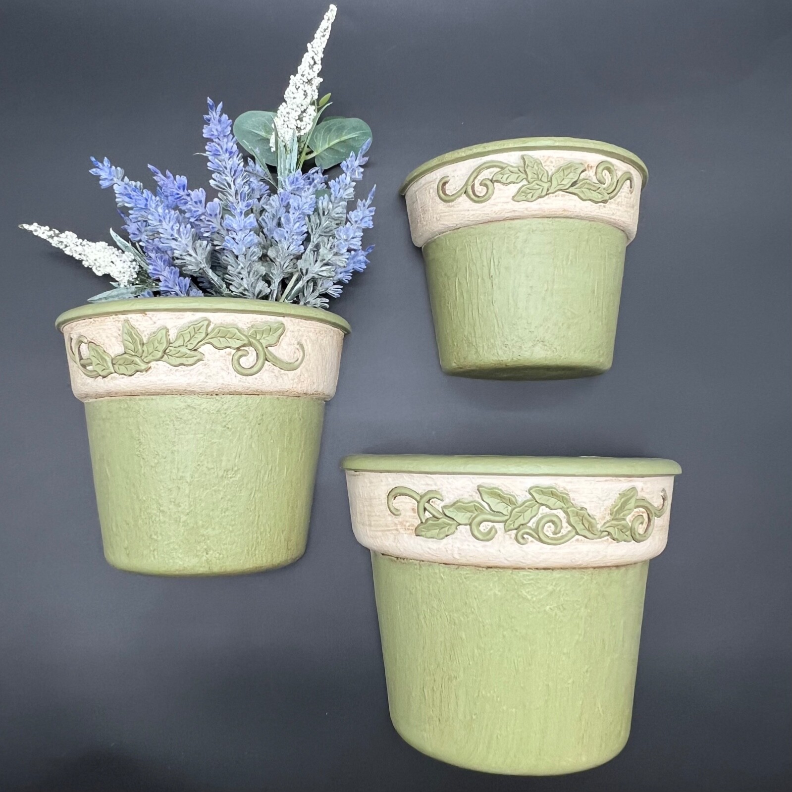 Vintage Homco Home Interiors Flower Pot Wall Pocket Sconce Hanging Planter Set/3