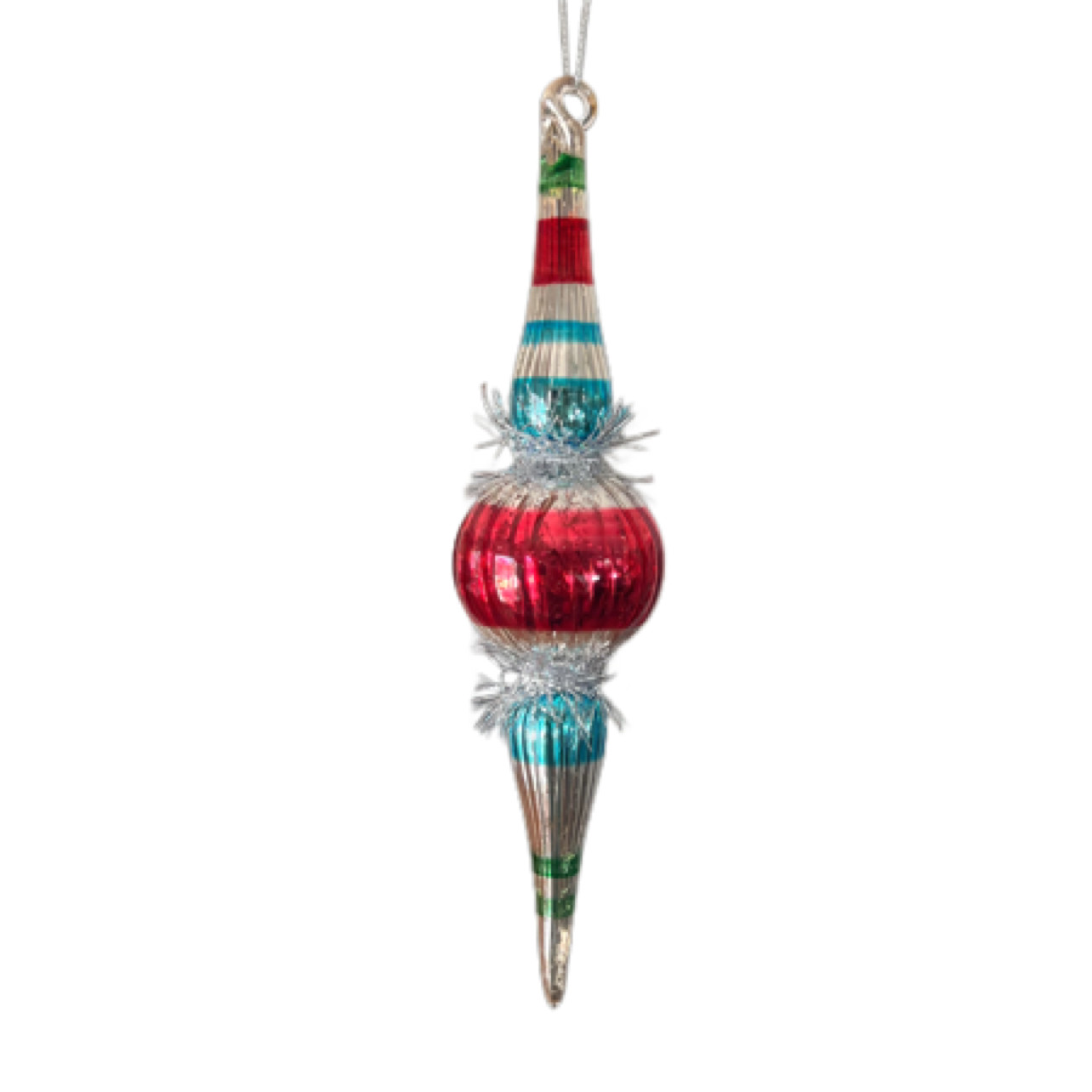 GANZ Set 2 Finial Glass Ornament Mercury Tensile Vintage Retro Style 10″ Pastel