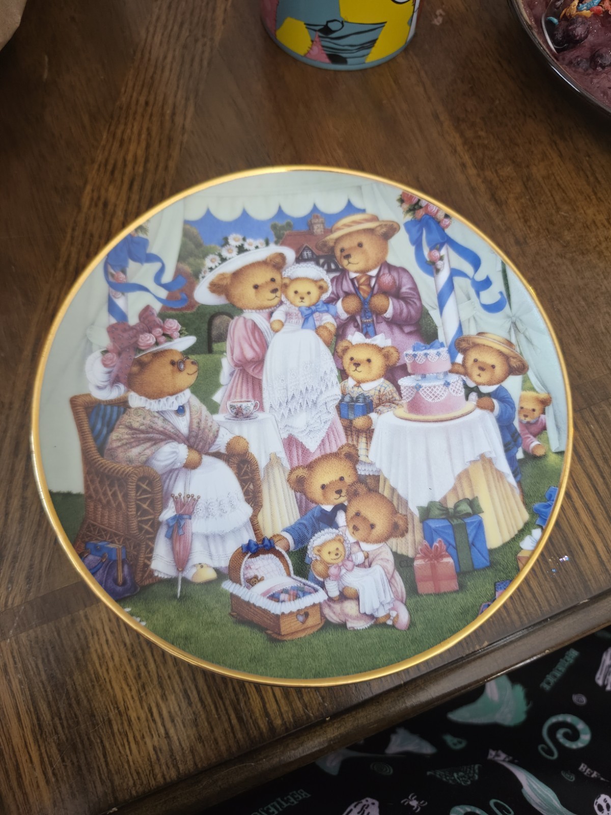 Franklin Mint Heirloom Teddy Bear Birthday Party Limited Edition Porcelain Plate