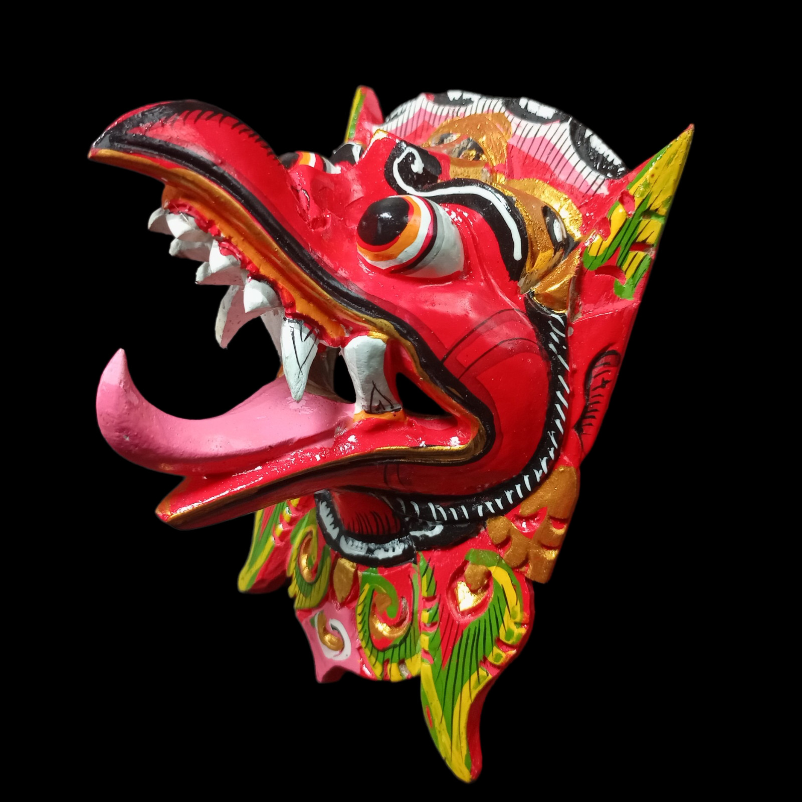Indonesian Balinese Red Garuda Wood Mask Statue Hand Painting Wall Art Hanging