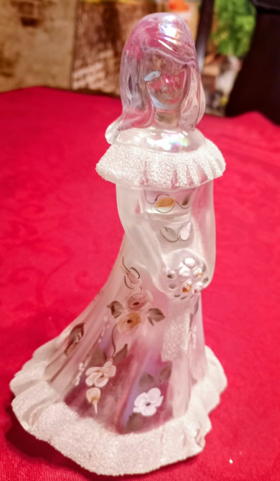 Vintage Kim Anderson Enesco Art Glass Girl Figurine Frosted Floral Lady Signed