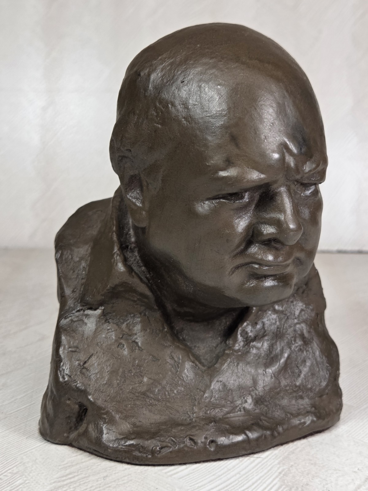 Winston Churchill Bronze Resin Bust Signed Oscar Nemon 5.75″ WWII Sculpture