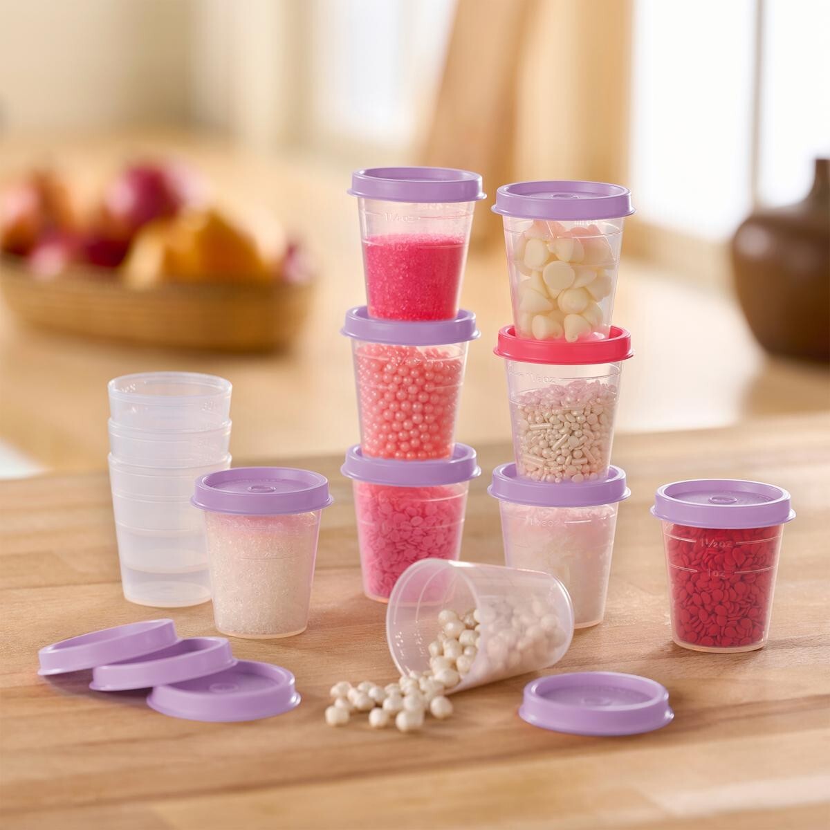 Tupperware 24-pc Portion All Tupper Minis Super 2 oz Clear Cups w/ Purple Lids