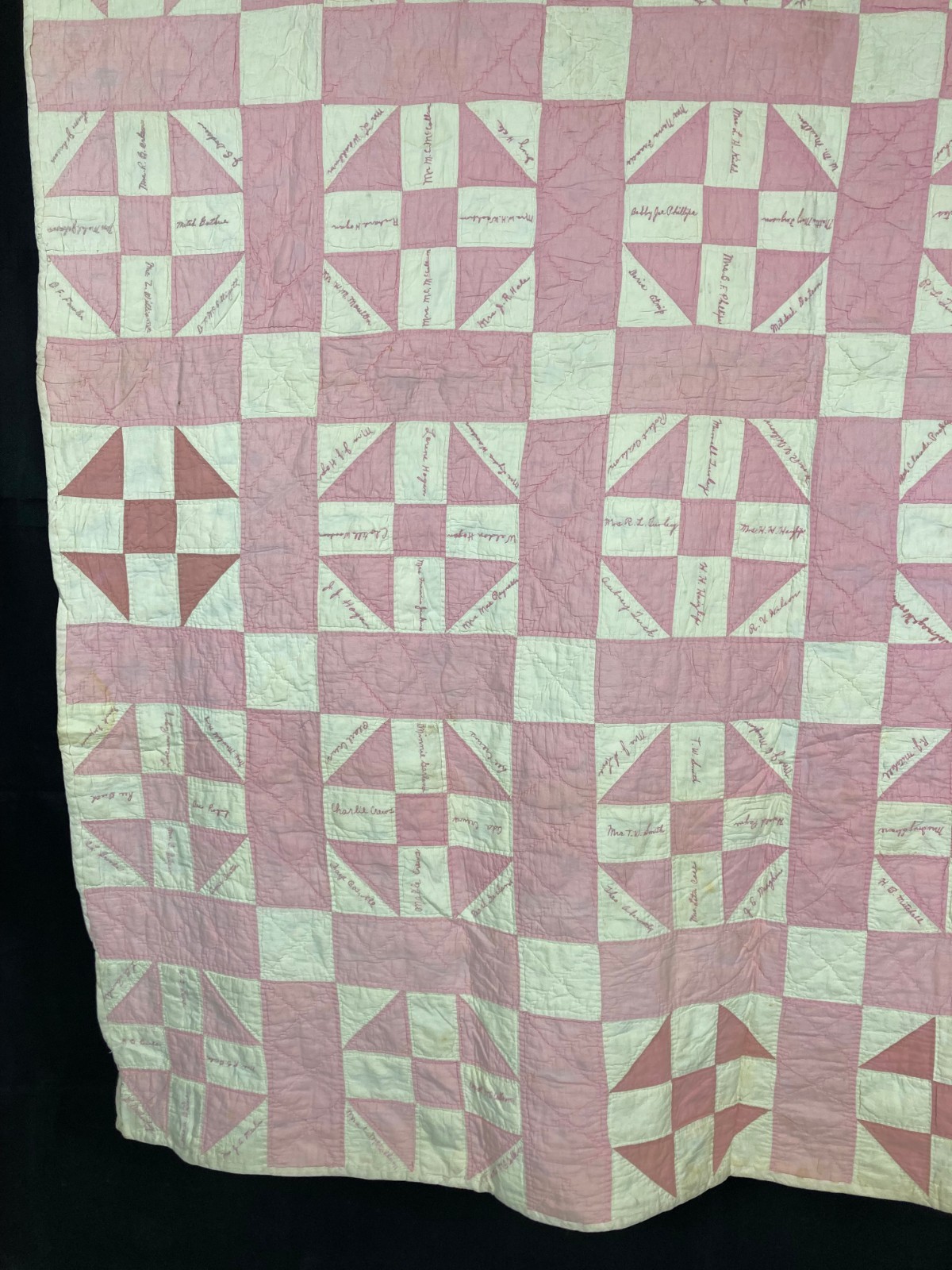 Vintage Handmade Beautiful “Four-Patch” Pattern Multicolor Quilt 76.7×63.3 Inch