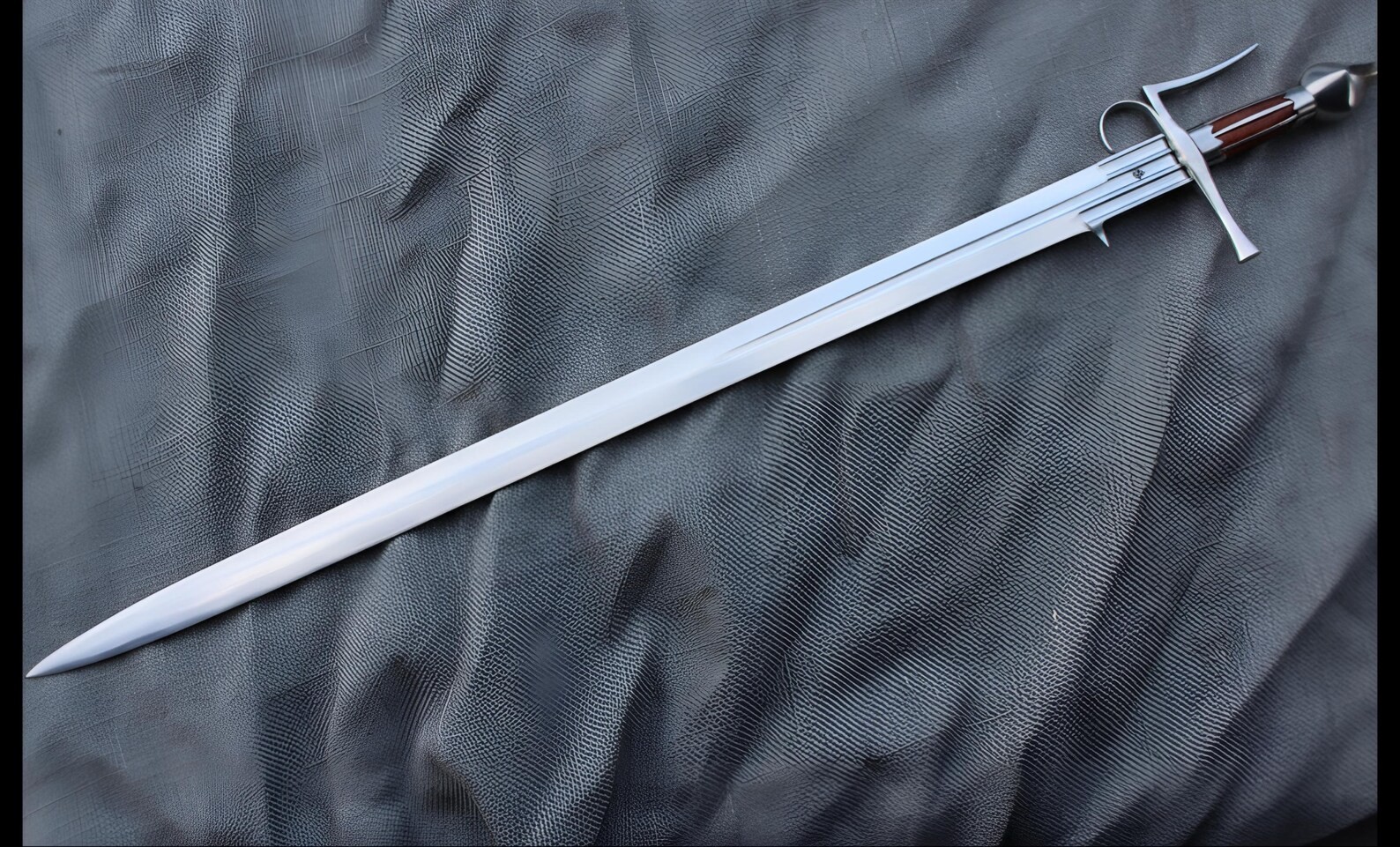 Medieval Two-Handed Bastard Sword with Custom Leather Scabbard & Belt Set