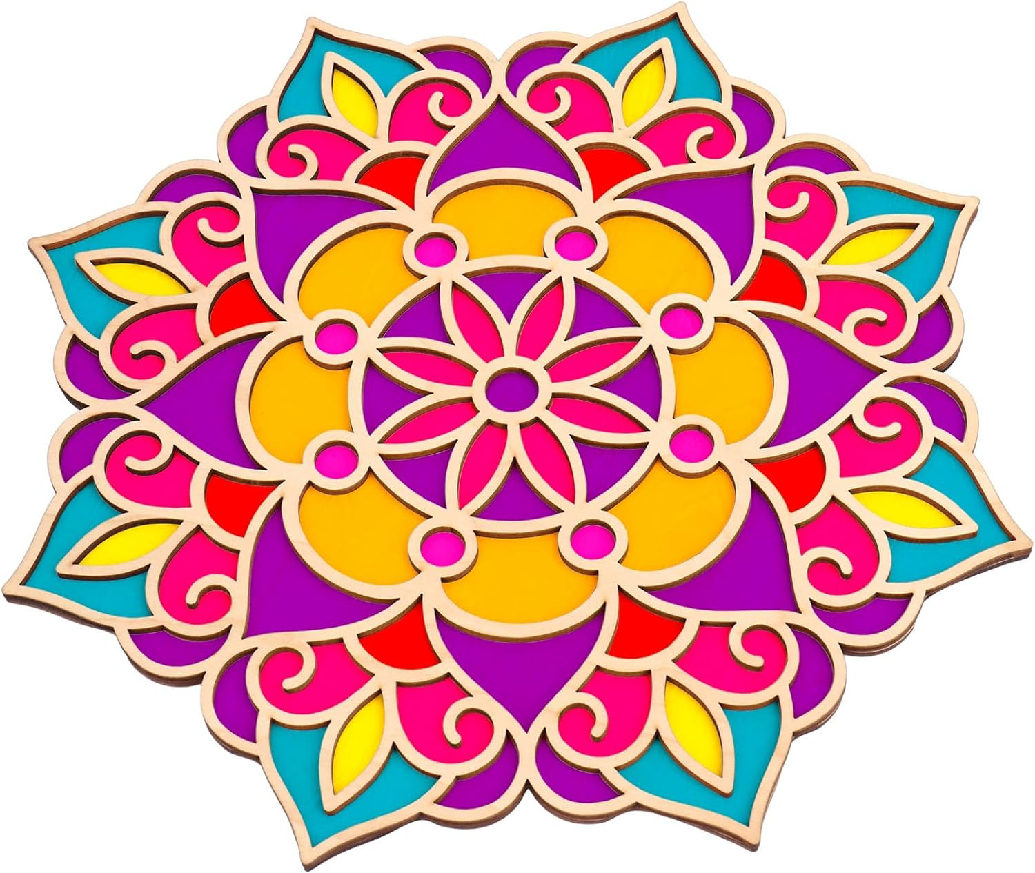 Bnesi Wooden DIY Floral Rangoli Mat Easy to Use or Fill Wood