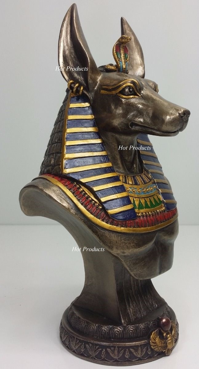 9″ Egyptian Anubis Jackal Bust on Plinth Statue Sculpture Antique Bronze Color