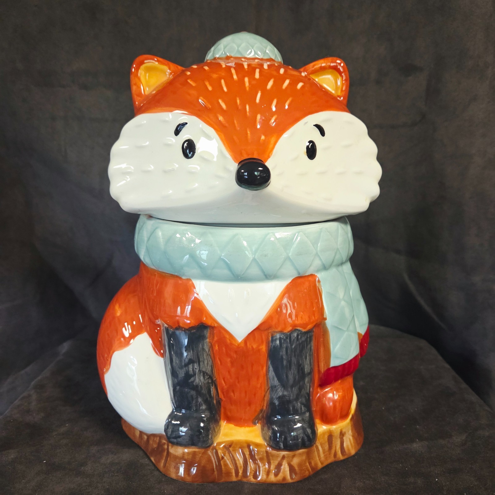 Fox Cookie Jar Earthenware Ceramic Woodland Animal Fall Decor 10″ Tall