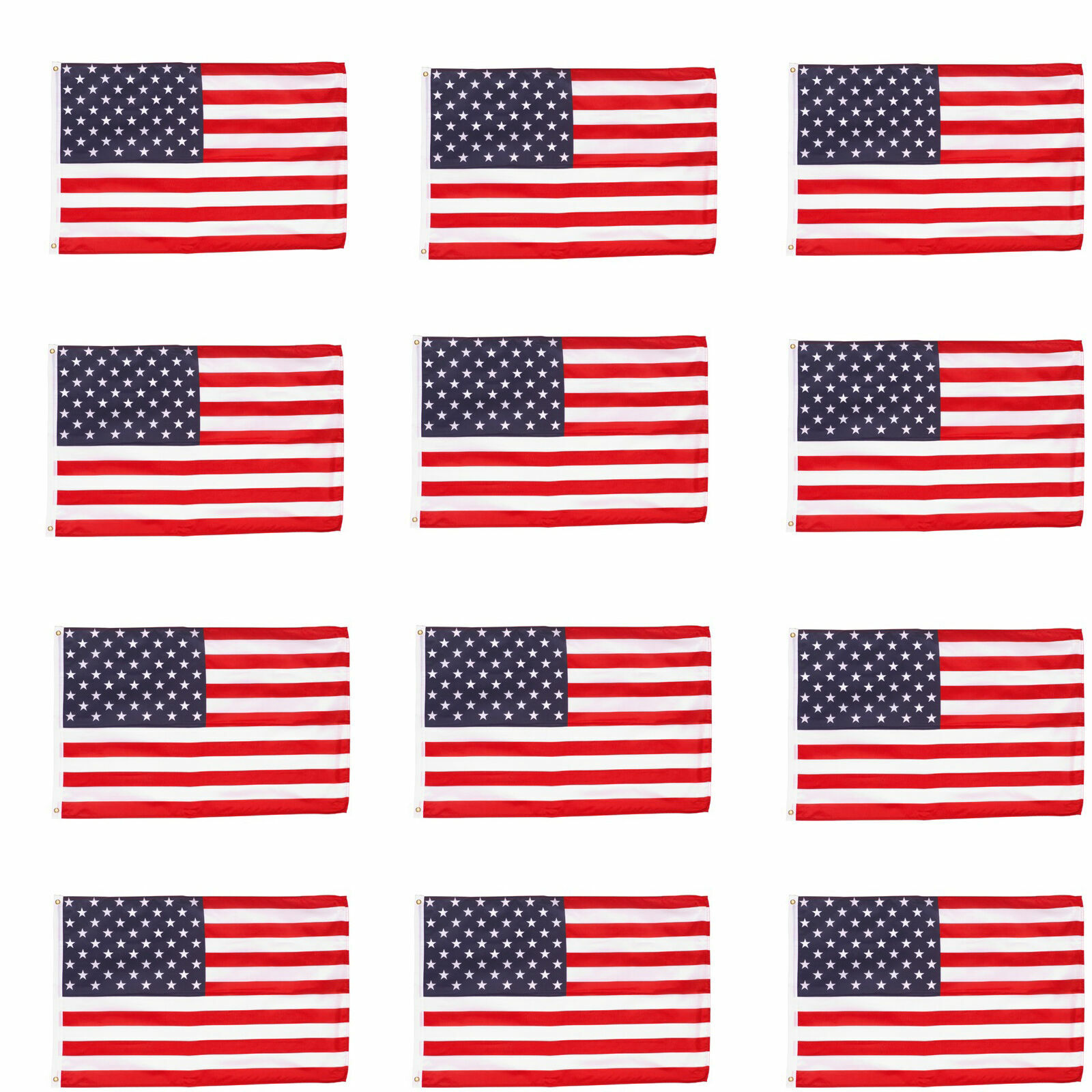 Wholesale lot 12 2′ x 3′ ft. USA US American Flag Stars Grommets United States