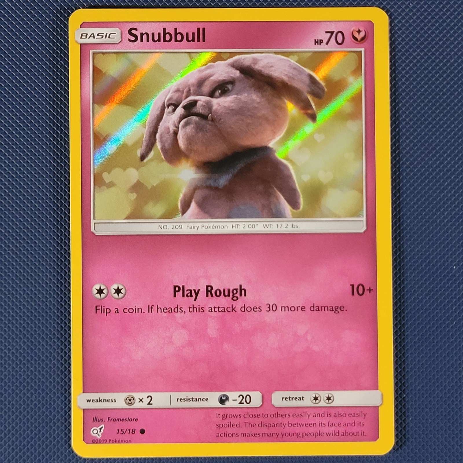 Snubbull 15/18 – Detective Pikachu – Common Holo Pokemon Card – M / NM