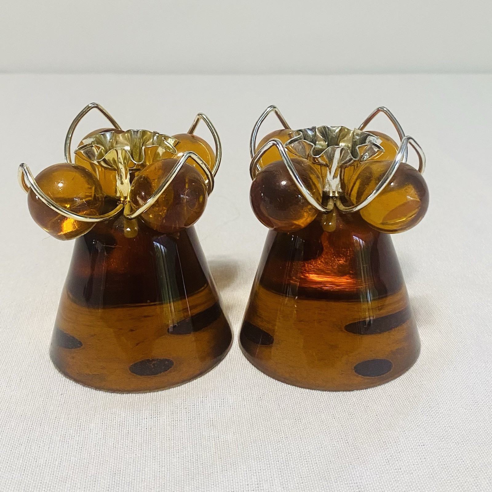 Lucite Amber Grapes Candle Holders Metal Accents~ Glows Under Black Light