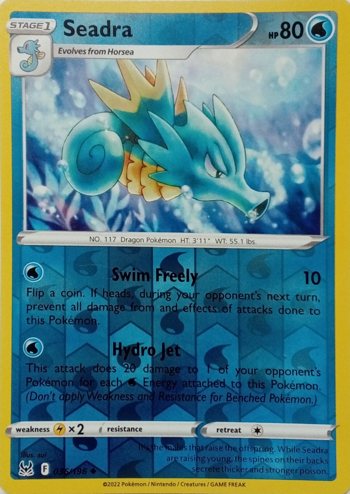 036/196 SEADRA REVERSE HOLO LOST ORIGIN POKEMON CARD
