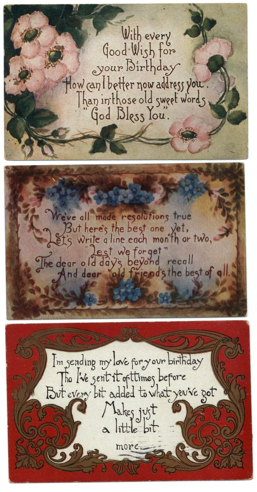 LOT OF 3 ~ G K Prince and Hammond Press Publ ~ floral ~ poems ~ c1910 postcard