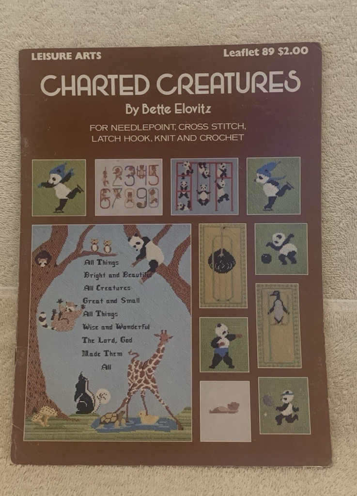 1976 Leisure Arts CHARTED CREATURES Cross Stitch/Needlepoint Patterns Leaflet 89