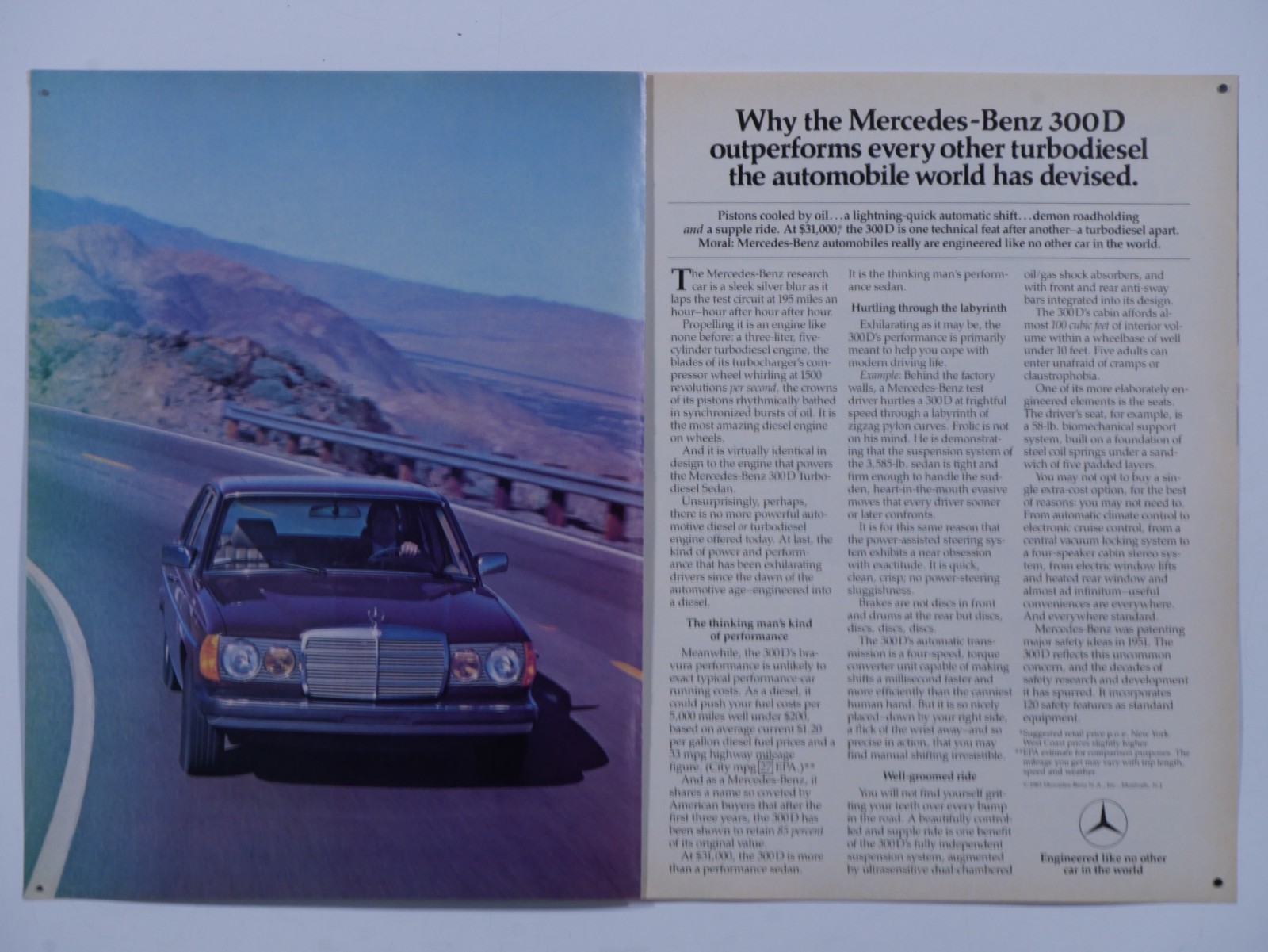 1983 Mercedes Benz 300D Vintage Original Print Ad 2 Page