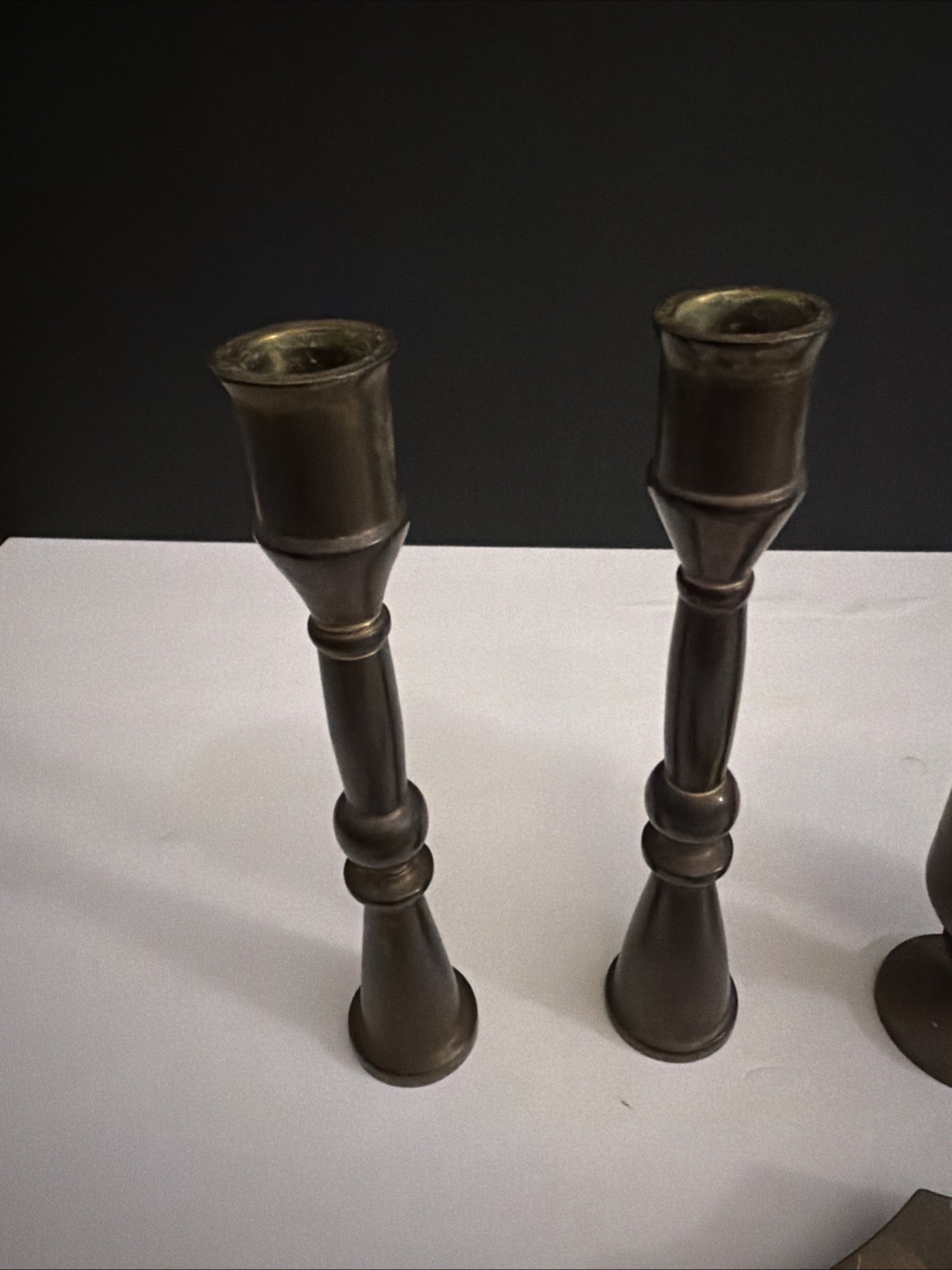 Vtg. Antique heavy solid bronze Heavy candlesticks,goblets And Spear Head