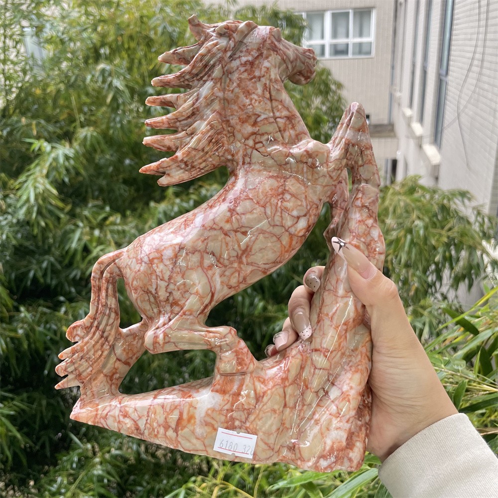 6.8LB 10.4″ Natural Red Net Stone Horse Crystal Quartz Statue Decor Energy