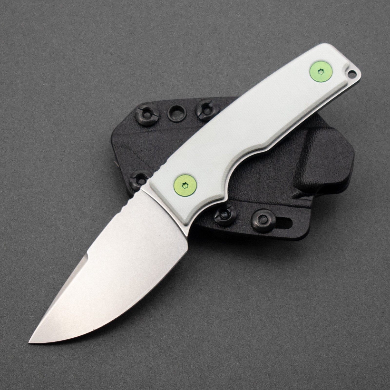 NEW! Oz Roosevelt Fixed Blade, Stonewashed MagnaCut, White G10, Green Screws