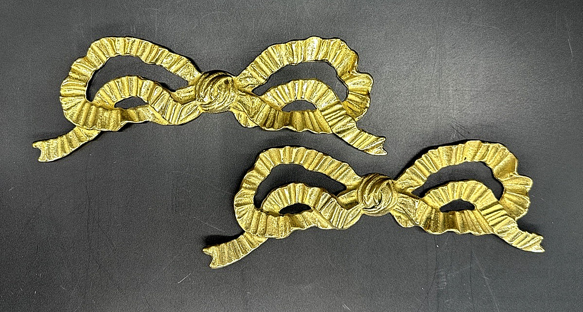2 Set Vtg Solid Brass Bow Ribbon Wall Art Hanging Decor 7″ Andrea by Sadek