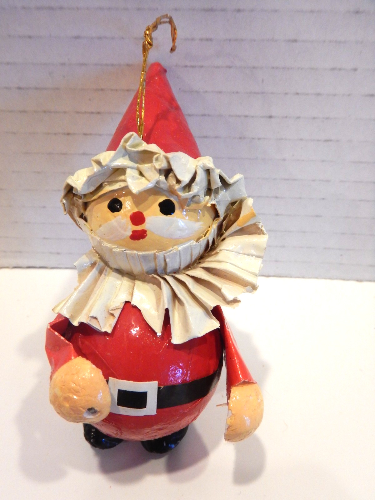 Vintage Paper Papier Mache Santa Snowman Christmas Ornament