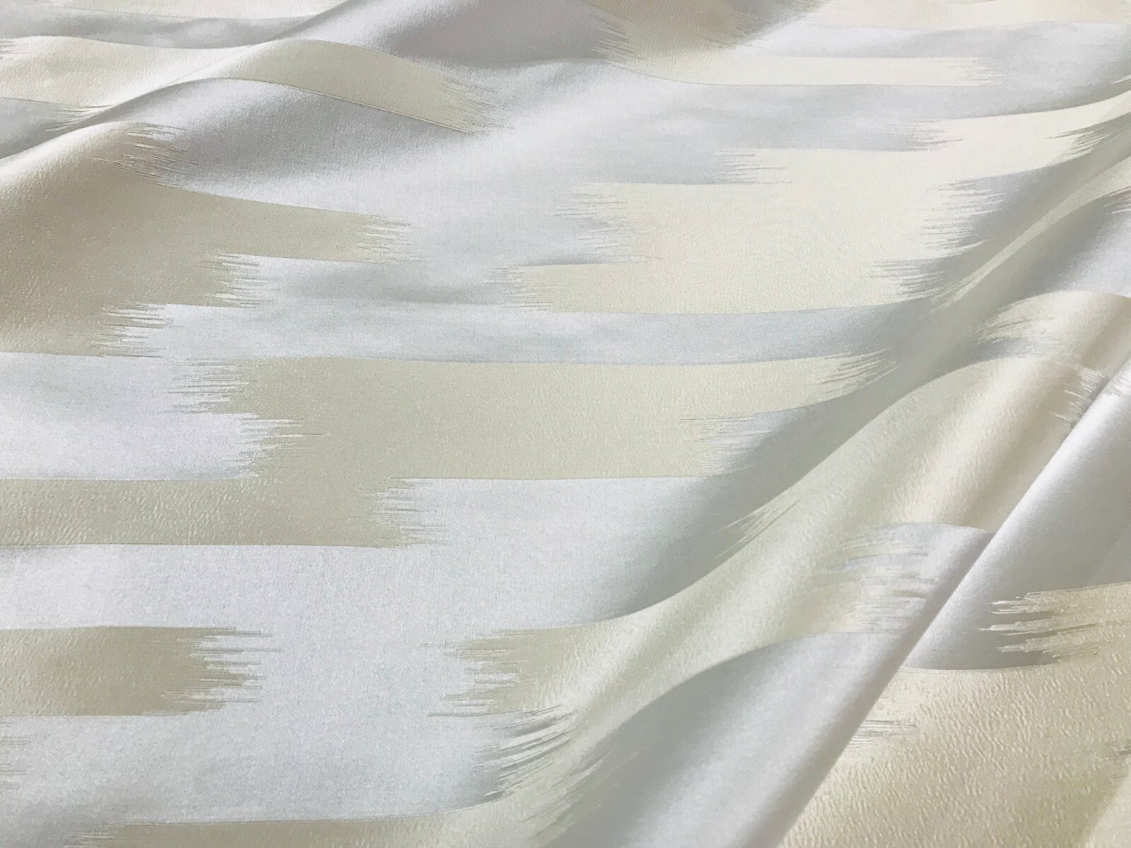 BEACON HILL SILVER “STILLS STRIPE” MODERN IKAT SILK SATIN JACQUARD FABRIC