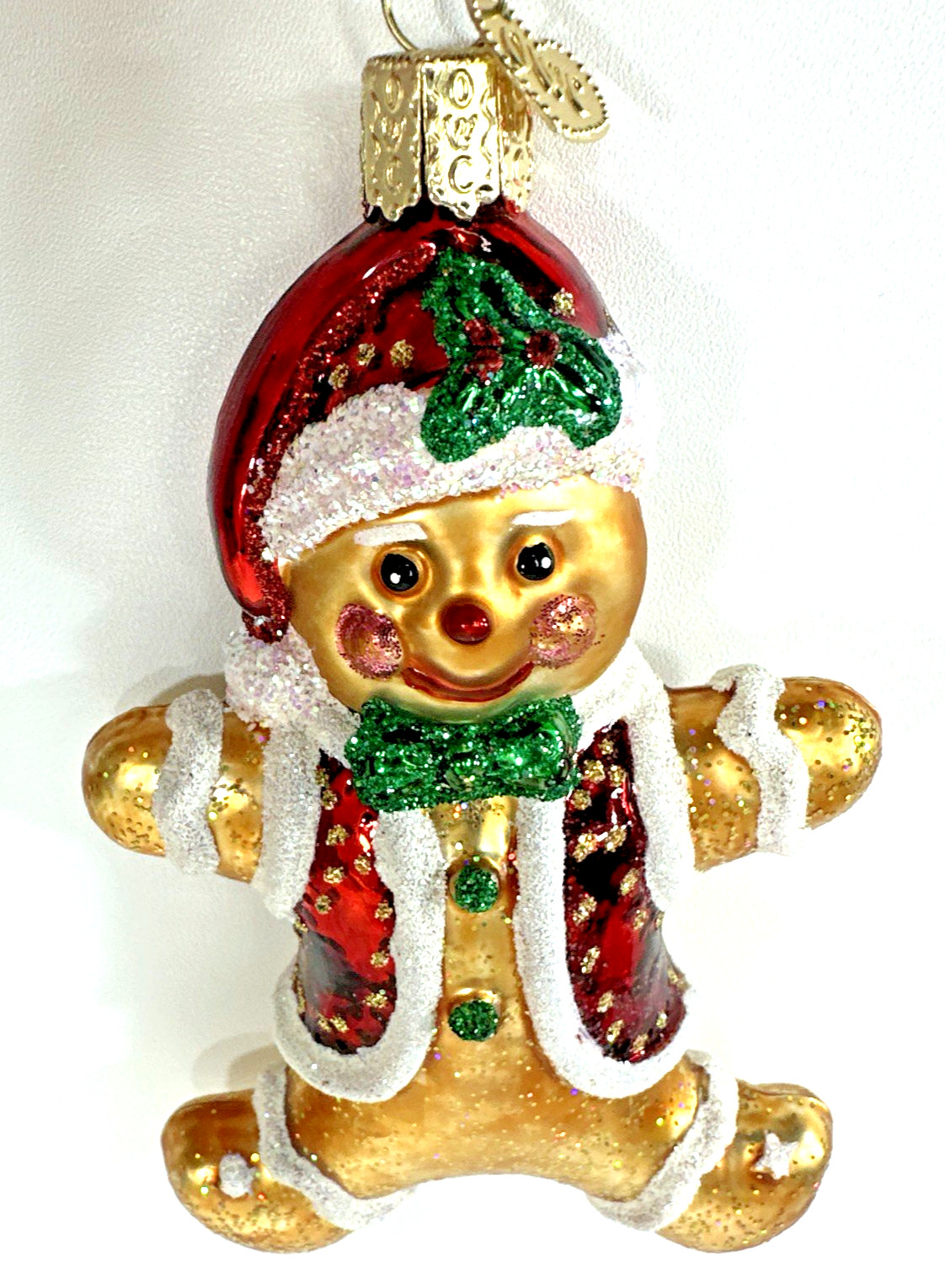 OWC 4.25 in Gingerbread Boy Hanging Ornament Handblown Glass and Hand Painted