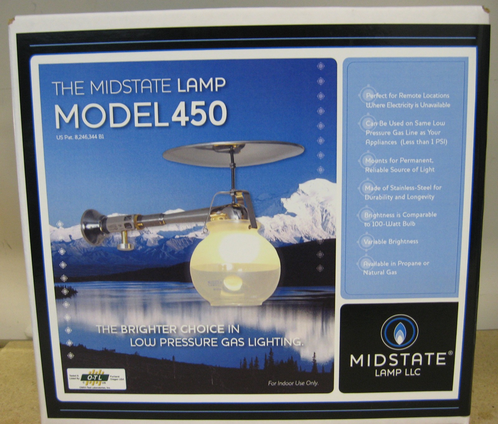 Propane Gas Lamp Model 450 Brightest indoor gas light Made in the USA
