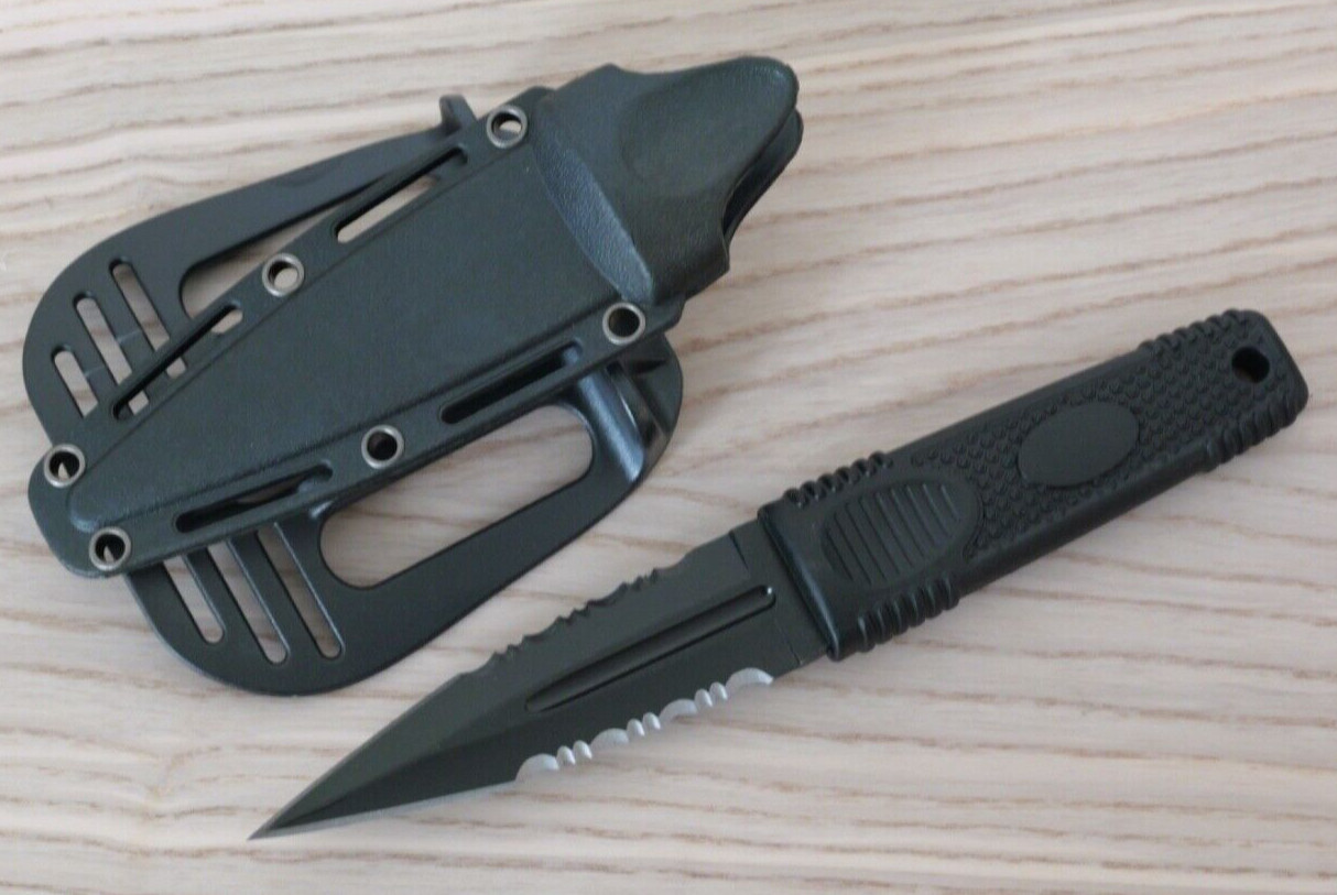 8″ Combat Knife Stealth Black Spear Point Double Edge Tactical Holster Stealth