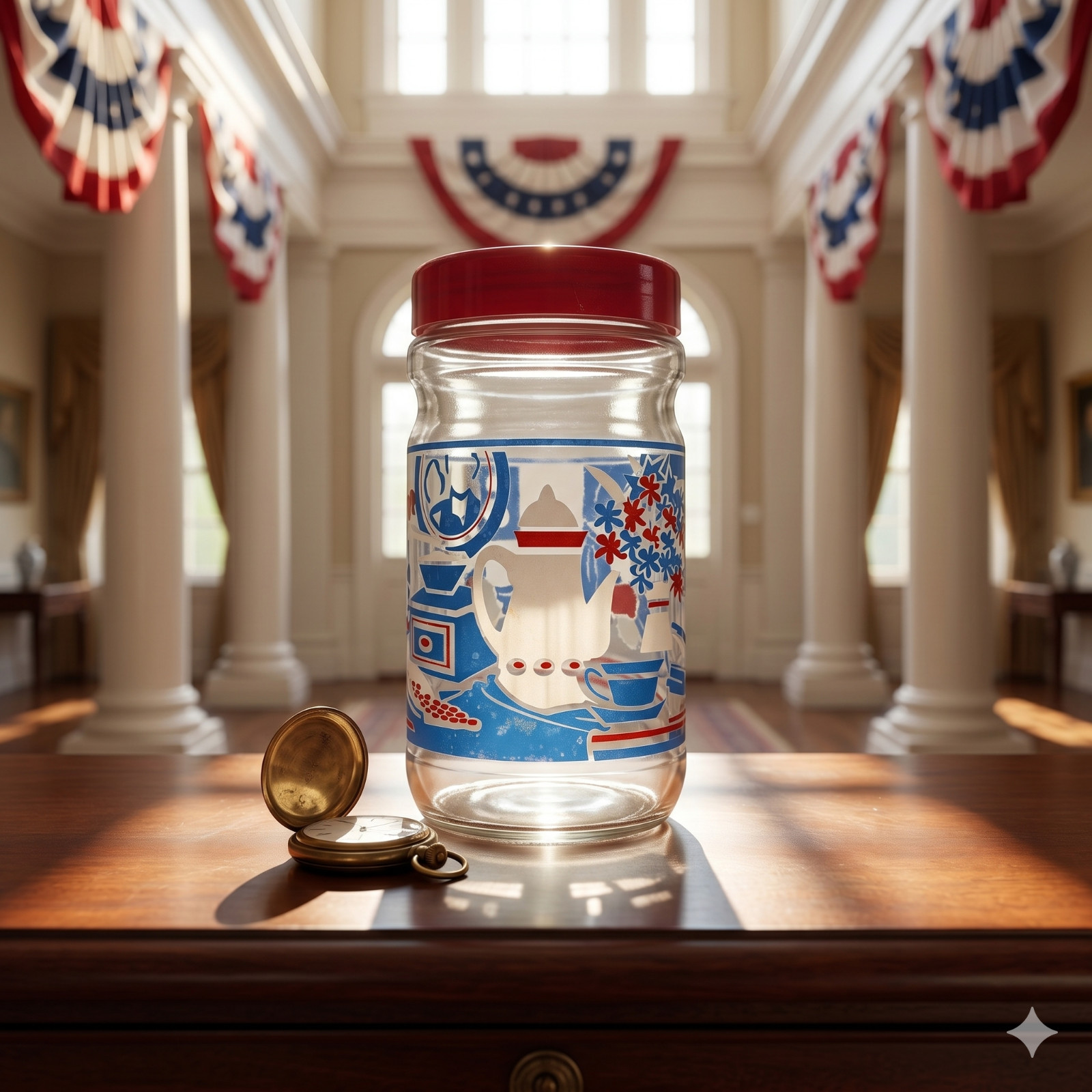 1976 Bicentennial Maxwell House Coffee Jar Canister Vintage Anchor Hocking 6.5″