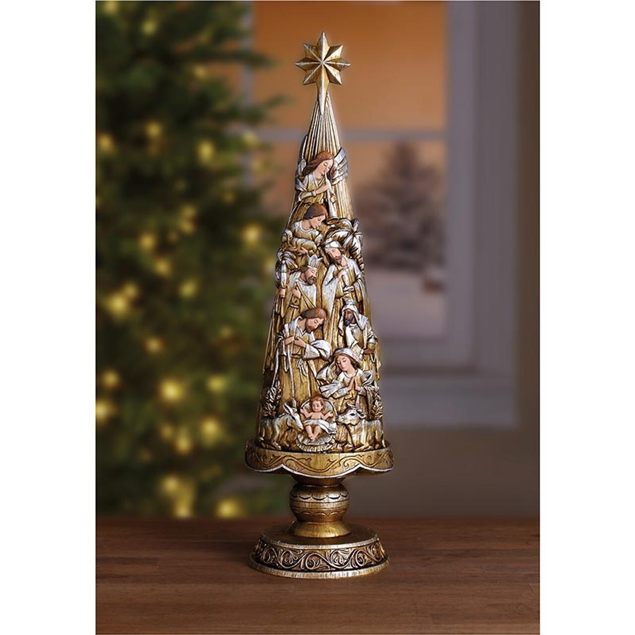 Nativity Set, Metallic Nativity Christmas Tree Figure 21″ High, Christmas Gifts