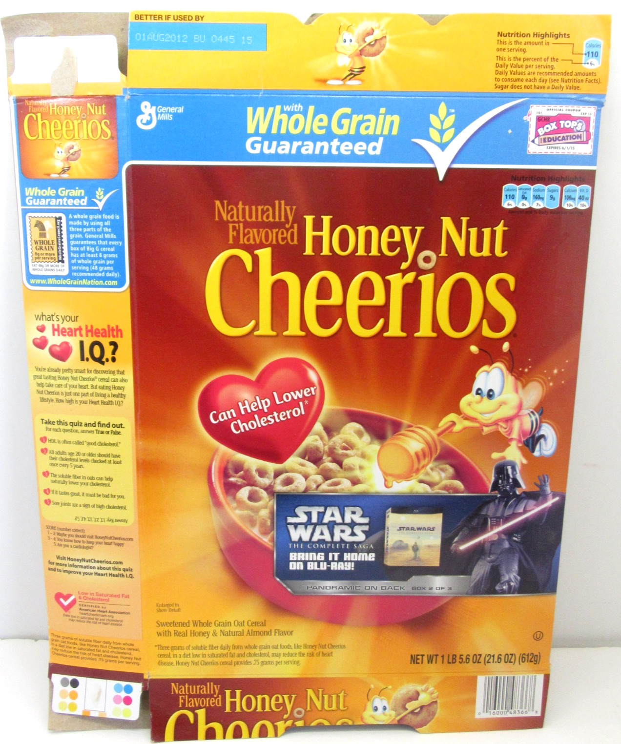 General Mills Honey Nut Cheerios Star Wars Cereal Box 2011 Blu-Ray Offer Rare