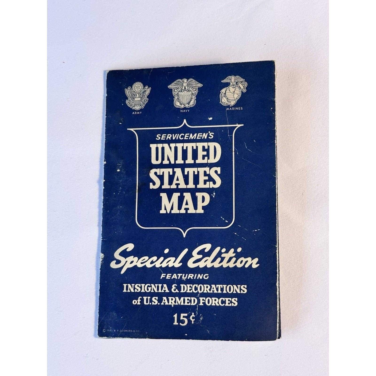 WWII 1943 Servicemen’s US Map & Military Insignia Guide W.P. Goshorn Pocket Size