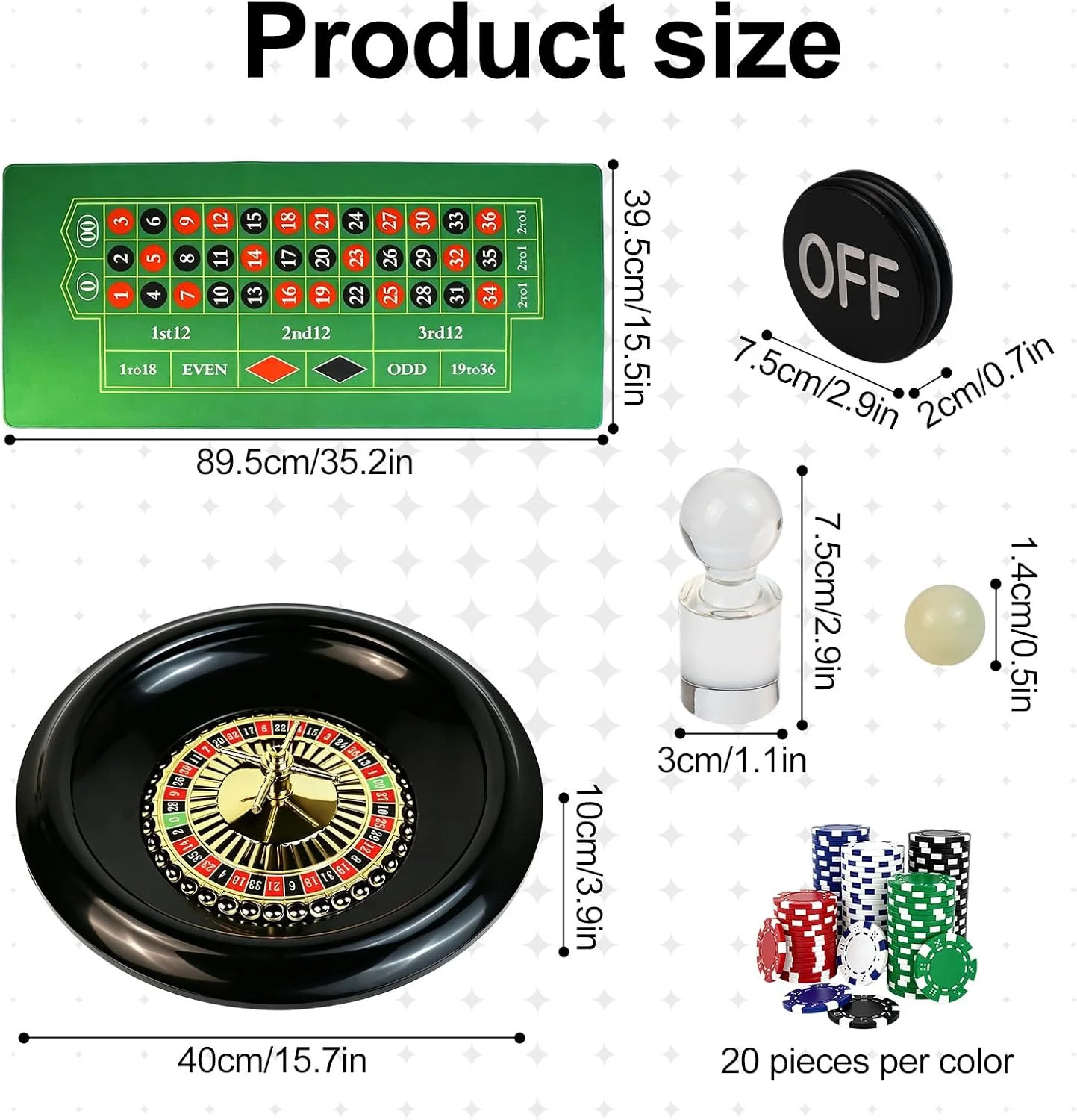 Casino Night Complete Game Set Include 16” Green Roulette Wheel 35″ X 16″ Rubbe