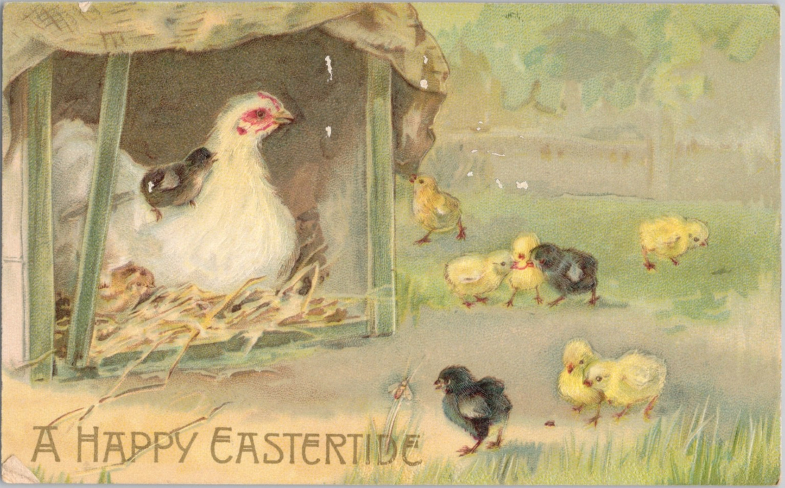 Easter Postcard Hen with Chicks A Happy Eastertide Vintage 1910 Divided Back