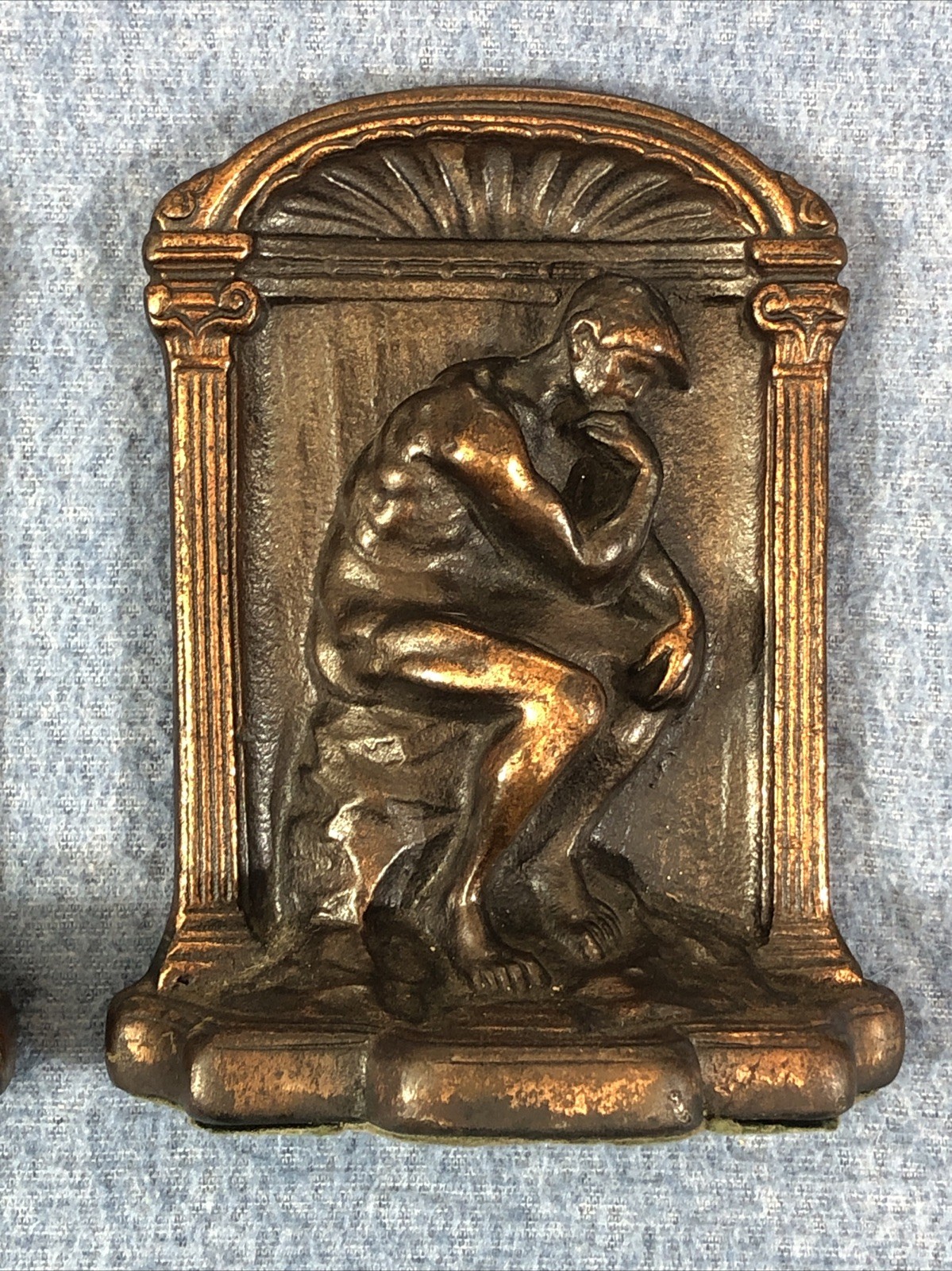 HEAVY ~ 5.76 LBS.~ STAMPED SOLID BRONZE Bookends of Rodin’s “The Thinker”