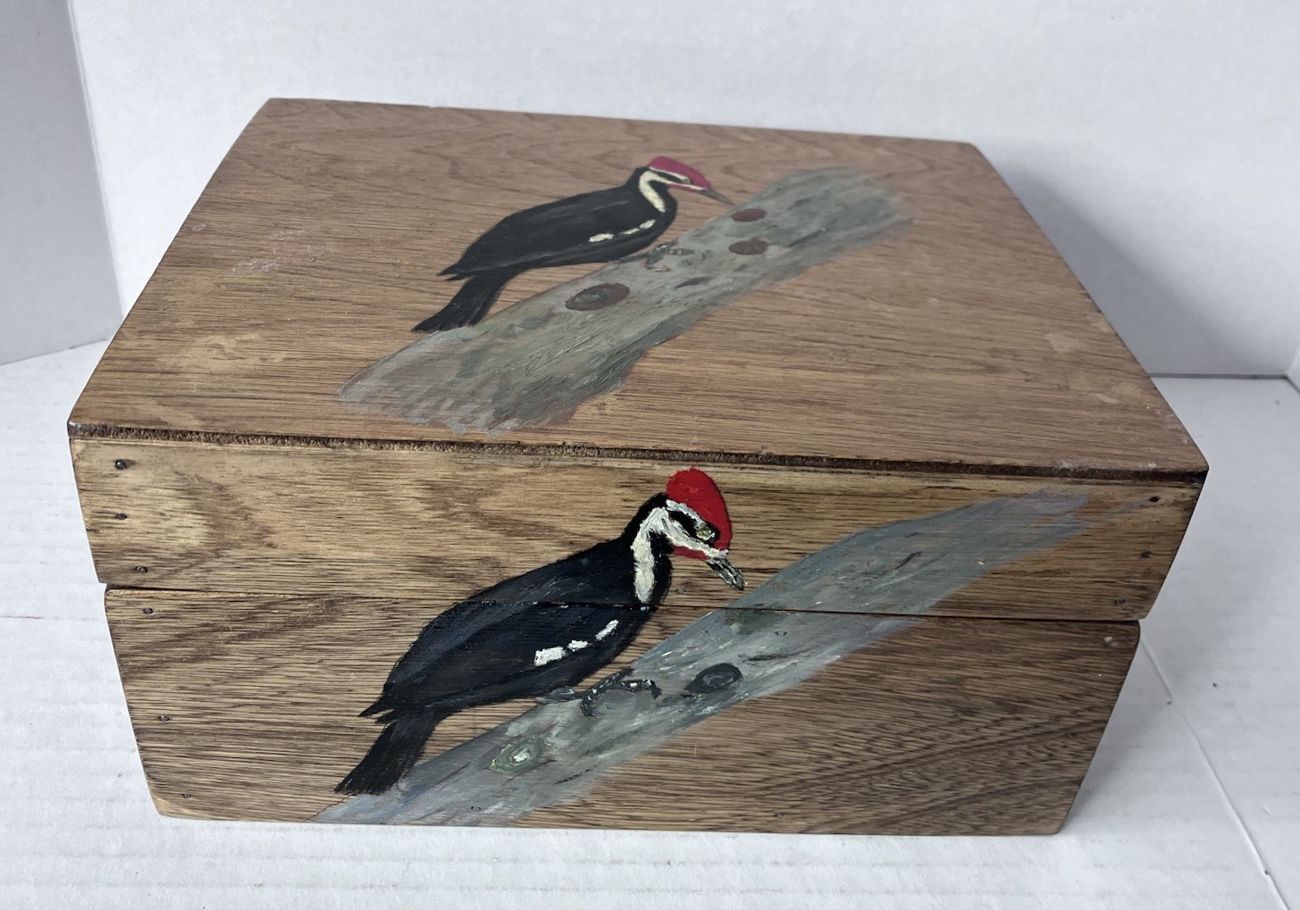 Hand Painted Pileated Woodpecker Hinged Wooden Box 9.5″ x 7.5″ x 5″