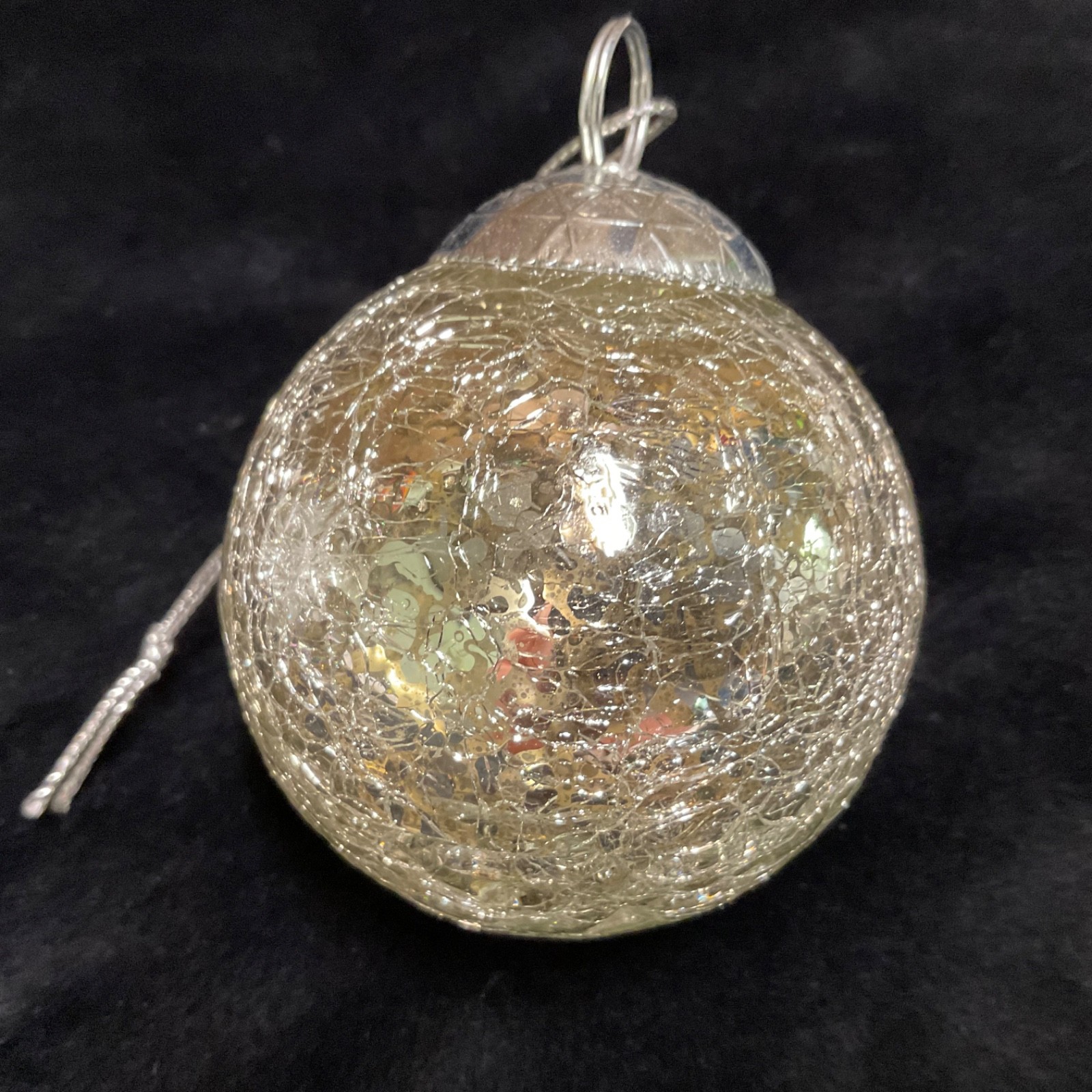 Vintage Kugel Style Silver Mercury Crackle Glass Ball Christmas Ornament 2.5″